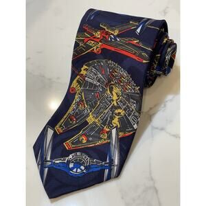 Vintage RM Style Star Wars Spaceships Silk Tie 56.5 x 3.75 USA Death